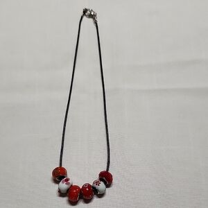 Chic Red and White Beaded Necklace